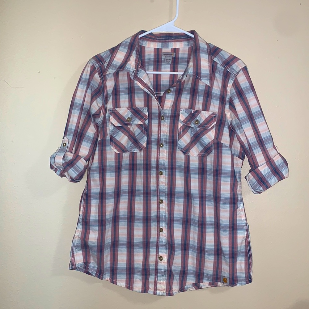 CARHARTT Women 3/4 sleeve button up plaid Medium